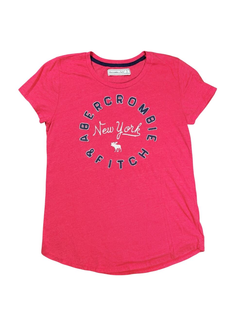 Abercrombie &‎ Fitch Red Embroidered Applique Short Sleeve Logo Moose Tee Small